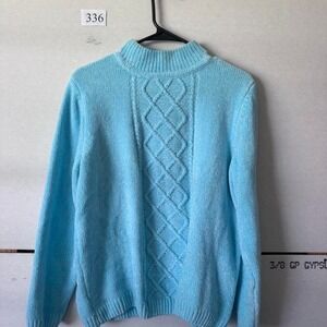 Alfred Dunner blue acrylic sweater with diamond knit pattern, size S
